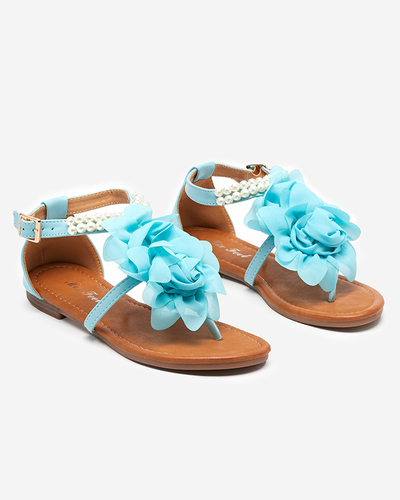 OUTLET Sandale de dama albastre cu perle si floare din stofa Amerile - Incaltaminte