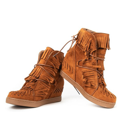 Brązowe dziewczęce sneakersy na krytym koturnie Gabi - Obuwie