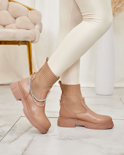Cizme de damă maro deschis cu partea superioară a'la șosea Foldaf- Footwear