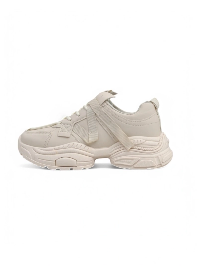 Sneakers bej pentru femei Platina Roma cu toc plat din piele ecologică 5 cm