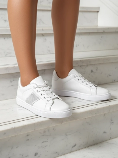 Luminosa Sneakers Albi din Piele Ecologică