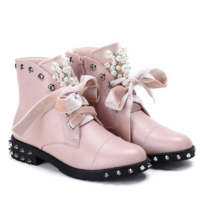 Różowe workery z perełkami i cyrkoniami Kim - Obuwie