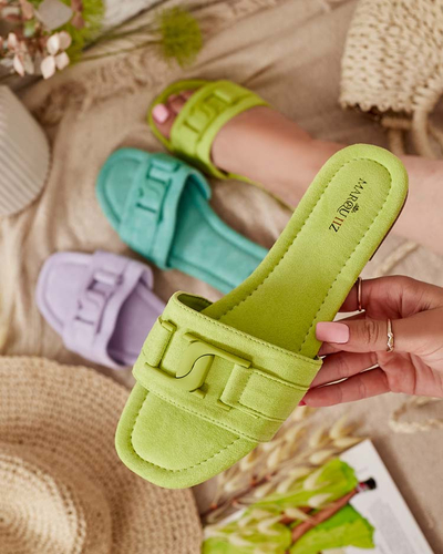 Royalfashion Șlapi de damă verde neon cu cataramă Rydr