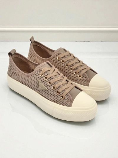Damski sneakersy Hypatia Mesh jasny brąz na lato płaska podeszwa 3cm