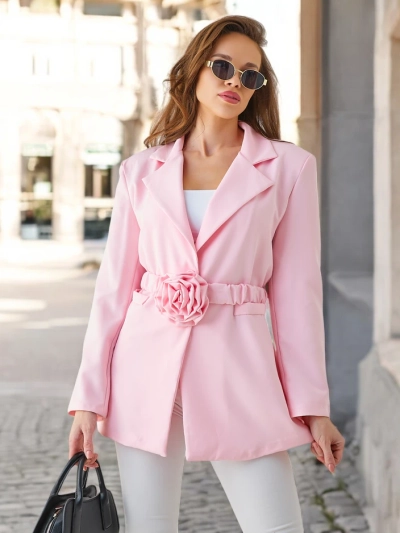 Sacou pentru femei Royalfashion cu centură și floare decorativă