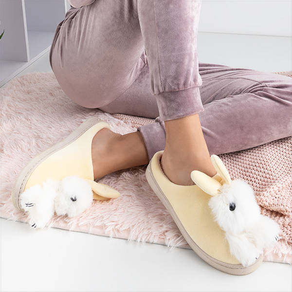 Papuci de damă bej și galbeni cu iepurașul Lula - Încălțăminte