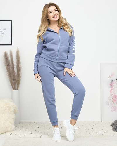 Set de hanorac izolat albastru pentru femei cu inscripții pe mâneci - Îmbrăcăminte