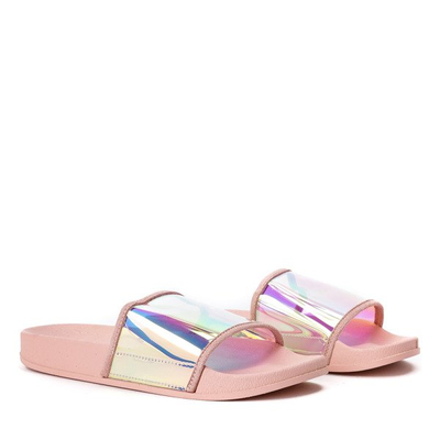 Różowe klapki z holograficznym paskiem Active - Obuwie
