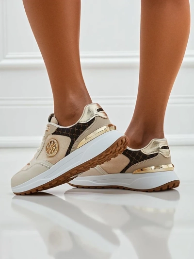 Calista Verona beige damessneakers met platte hak - 4 cm eco-leer