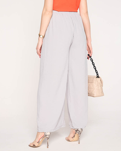 Pantaloni palazzo largi de damă în gri deschis - Îmbrăcăminte