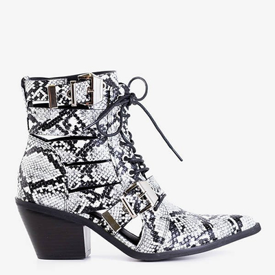 Cizme de cowboy femei albe și negre cu catarame Ciarran - Încălțăminte