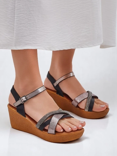 Sandale cu wedge pentru femei Royalfashion cu strasuri și sclipici Glittera