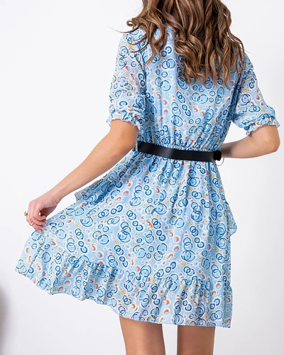 Mini rochie albastră pentru femei cu modele - Îmbrăcăminte