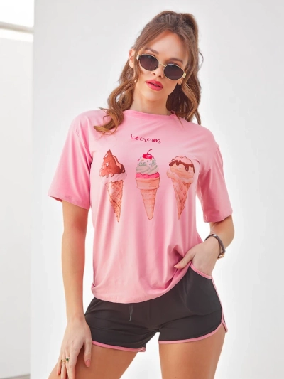 Royalfashion Set sportiv pentru femei cu un tricou și șorturi Ice Cream