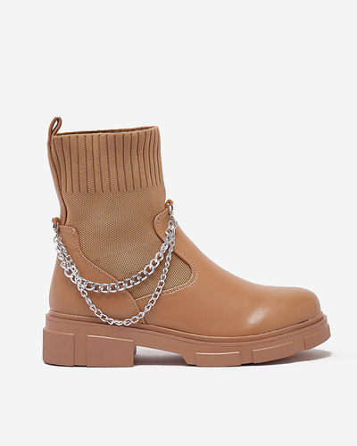 Cizme de damă maro deschis cu partea superioară a'la șosea Foldaf- Footwear