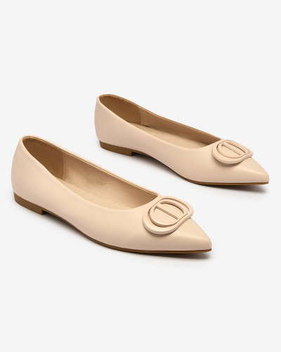 Royalfashion Balerini cu vârf ascuțit de damă, crem, cu ornament pe nas Manixy