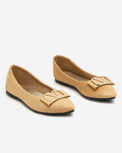OUTLET Balerini de dama bej cu ornament pe varf Cavo - Pantofi