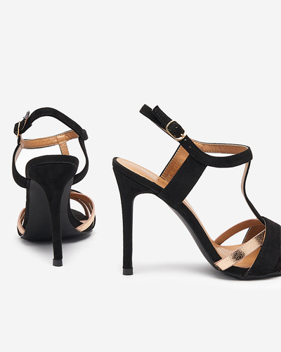 OUTLET Sandale negre de dama pe toc inalt Isso-Shoes