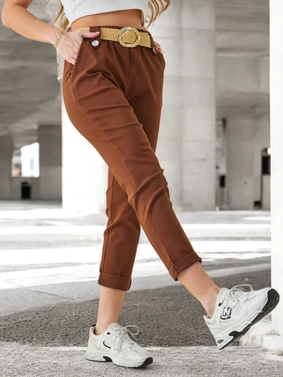 Pantaloni din viscoză Royalfashion pentru femei cu curea