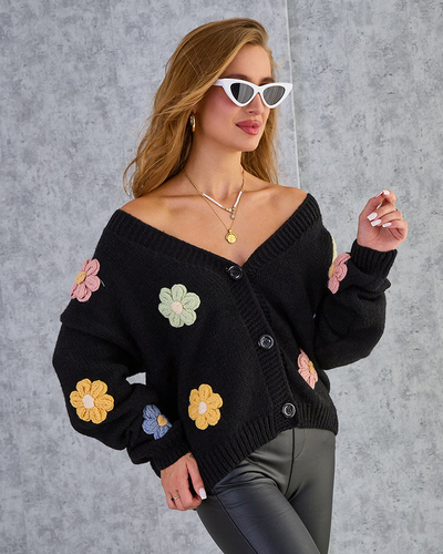 Royalfashion Pulover fără nasturi cu petice de flori pentru femei