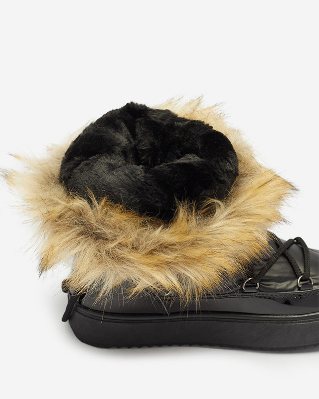 OUTLET Cizme de zăpadă lăcuite pentru femei de culoare neagră Fursav- Footwear