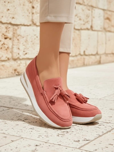 Mocasini de damă Ariadne roz cu platformă, piele ecologică, casual