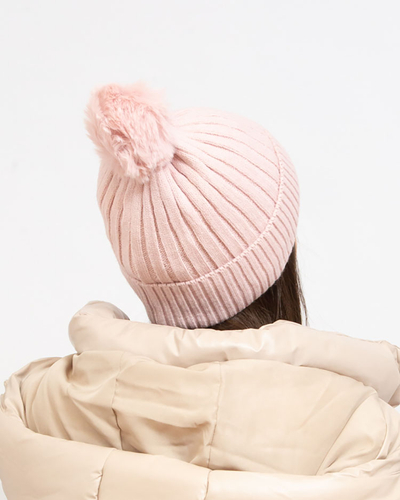 Căciulă lucioasă izolată pentru femei, gri, cu pompon - Accesorii