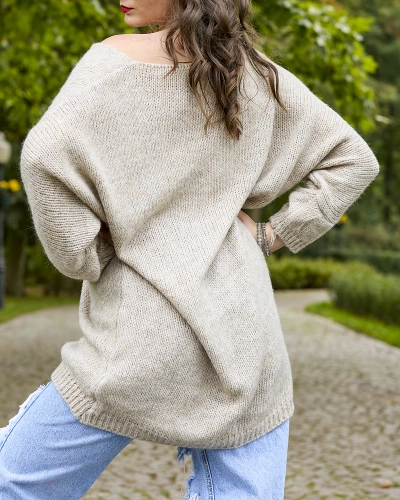 Royalfashion Pulover lung supradimensionat pentru femei gri bej