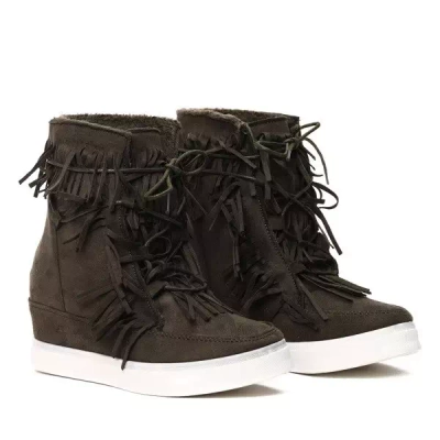 OUTLET Adidași verde închis cu franjuri pe o pană Kennedy de interior - Încălțăminte