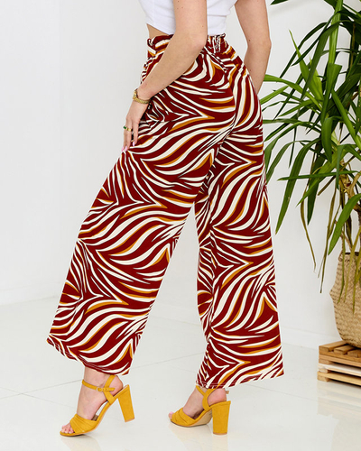 Pantaloni palazzo pentru femei cu model în roșu- Îmbrăcăminte