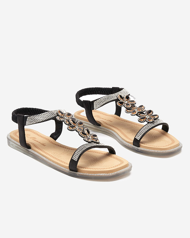 Sandale de dama negre cu flori de la Soritis - Incaltaminte