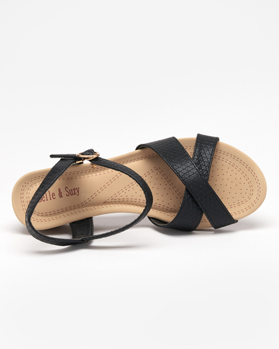 Sandale de damă negre pe pană joasă Graplo - Pantofi