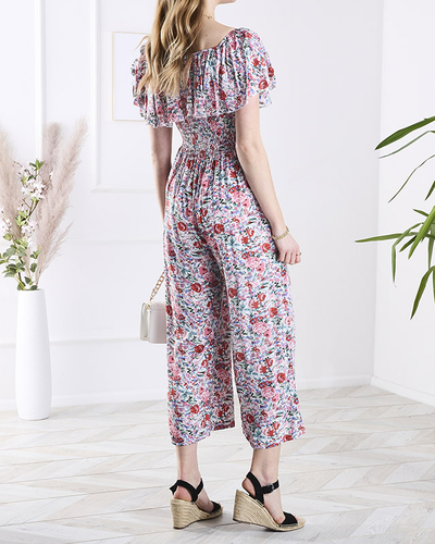 Salopetă lungă pentru femei cu model floral alb și roz - Îmbrăcăminte