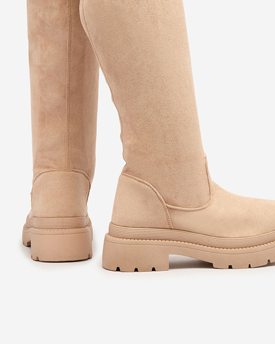 Royalfashion Cizme peste genunchi de damă bej Ridesa