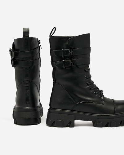 Royalfashion Cizme bagger de damă din piele ecologică de culoare neagră Faserti