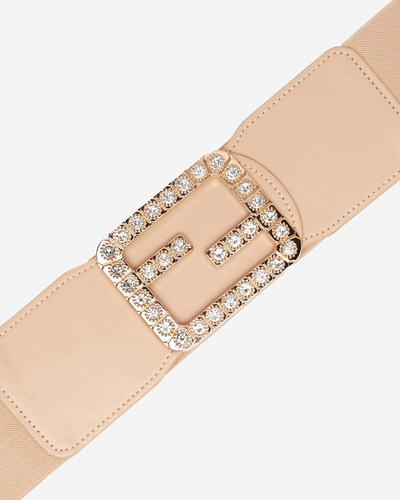 Curea elastică lată de damă bej cu zirconiu cubic - accesorii