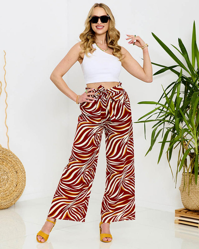 Pantaloni palazzo pentru femei cu model în roșu- Îmbrăcăminte