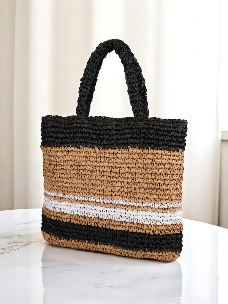 Royalfashion Geantă mare de damă din paie, Paris Stripe