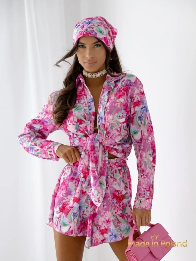 Royalfashion Set de damă cu cămașă și pantaloni scurți cu model floral