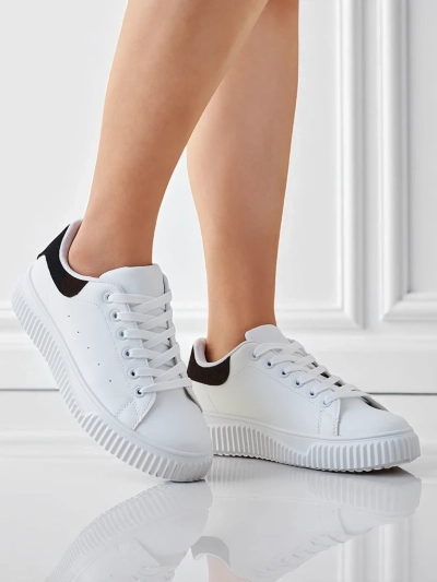 Damskie sneakersy Callista na platformie ze skóry ekologicznej białe-czarne