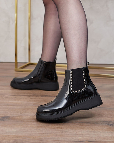 Royalfashion Cizme negre cu toc plat pentru femei cu zirconii Winuma