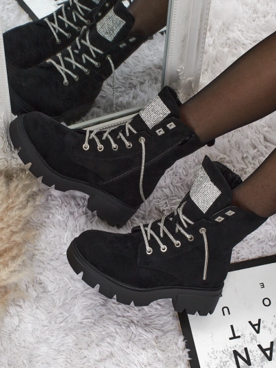 Botine de damă Tessaro din piele ecologică întoarsă cu șireturi