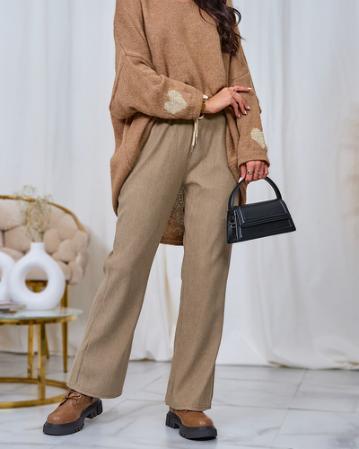Royalfashion Pantaloni de damă din țesătură de catifea de culoare kaki