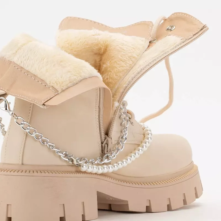 OUTLET Genti dama crem cu lant si perle Agsiva - Incaltaminte