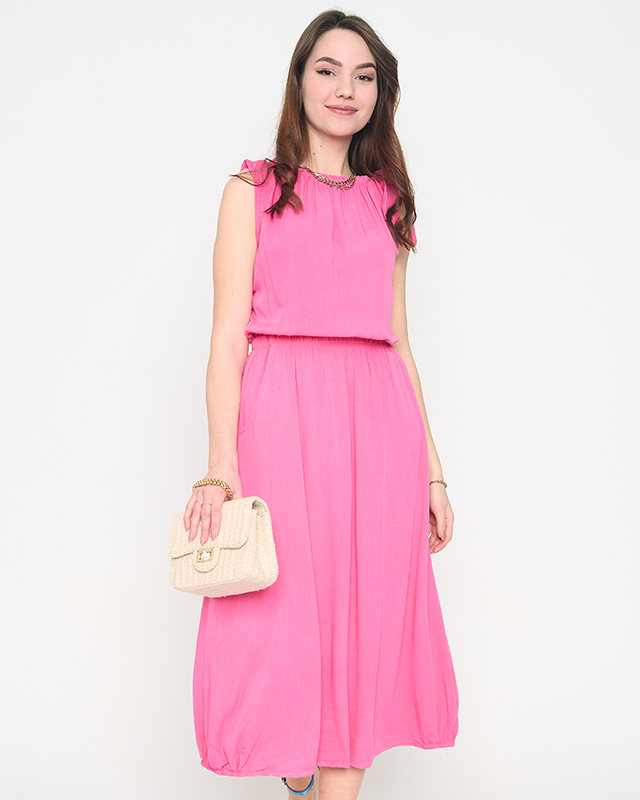 Rochie de dama fuchsia cu bretele cu buzunare - Imbracaminte