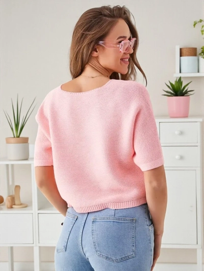 Royalfashion Pulover scurt pentru femei din bumbac cu fluturi