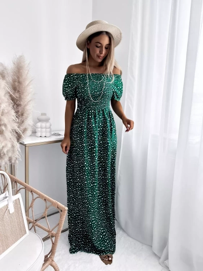 Rochie maxi verde pentru femei, în mazăre- Îmbrăcăminte