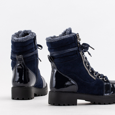 Cizme de damă bleumarin parțial lăcuite Ginoko - Pantofi