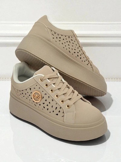 Cleo Ecru Platino – sneakers bej pe platformă Royalfashion piele ecologică