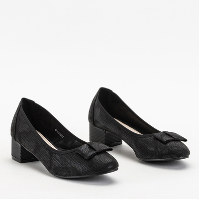 Pompe de dama negre cu relief Vetina si fundita - Pantofi